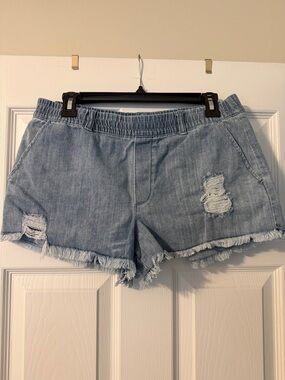 aerie Light Denim Distressed Jean Shorts